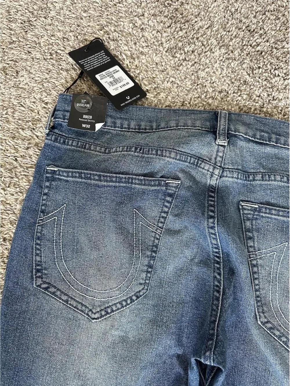 True Religion Rocco Moto Biker Rider Relaxed Skinny Jeans Stretch Size 32x32 New